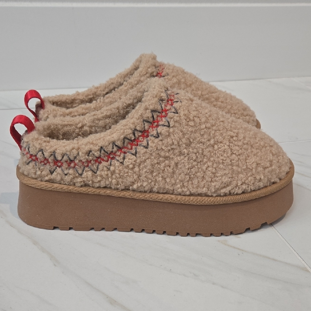 CCOCCI Tan Fuzzy Slip-On Shoes with Red Accents - Picture 3 of 4